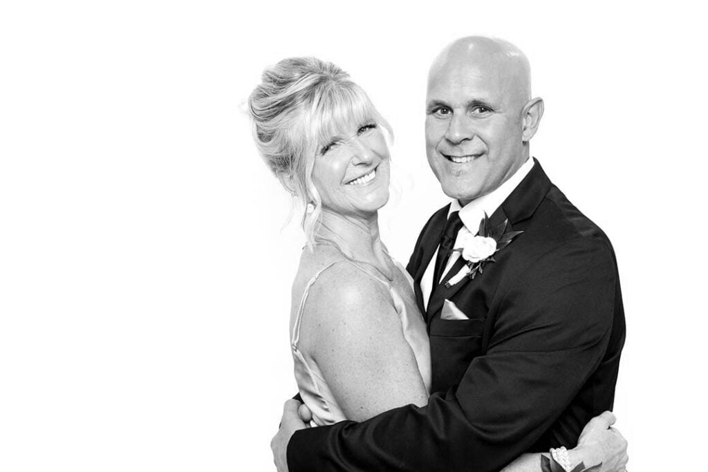Glam photo booth setup at an elegant wedding reception