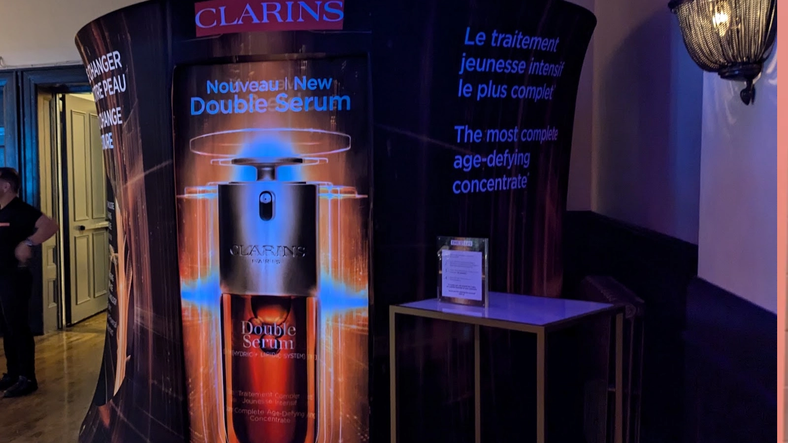 Custom confessional video booth with double-sided printed enclosure for Clarins Canada at the Phi Centre in Montreal