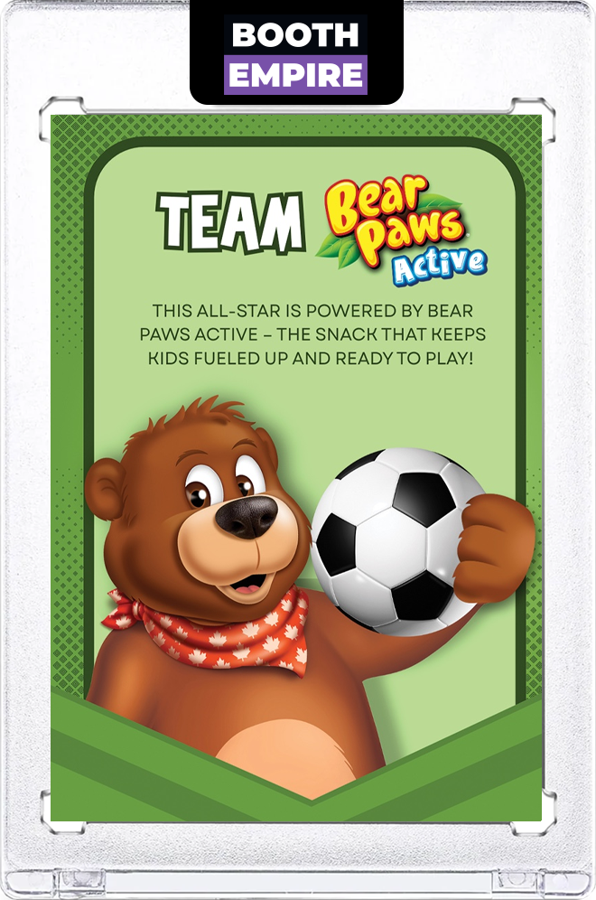 Back of a custom Bear Paws trading card with branded stats