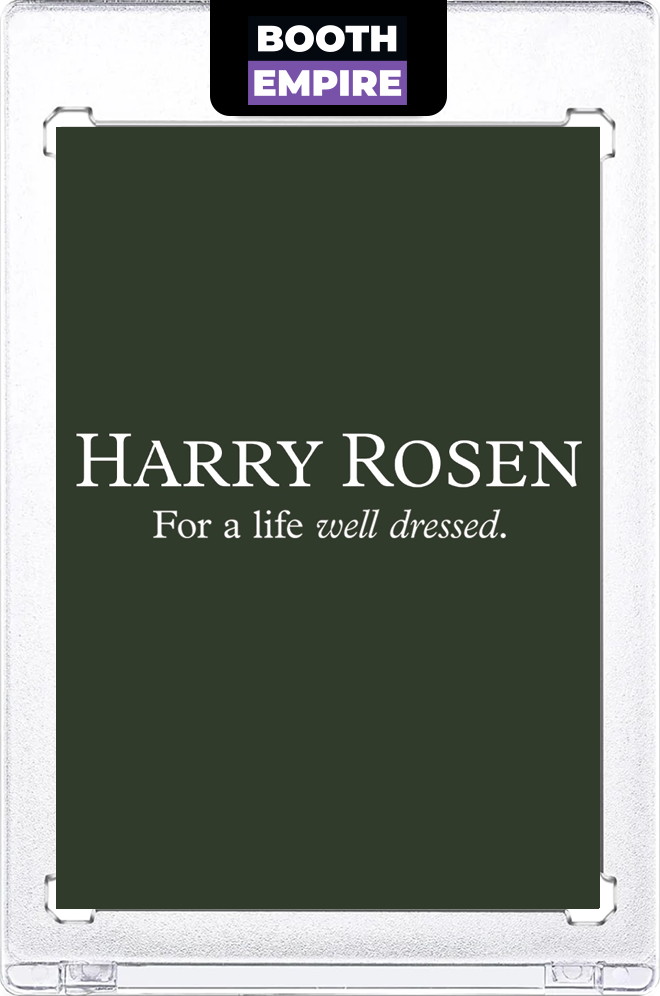 Back of a custom Harry Rosen trading card with branded stats