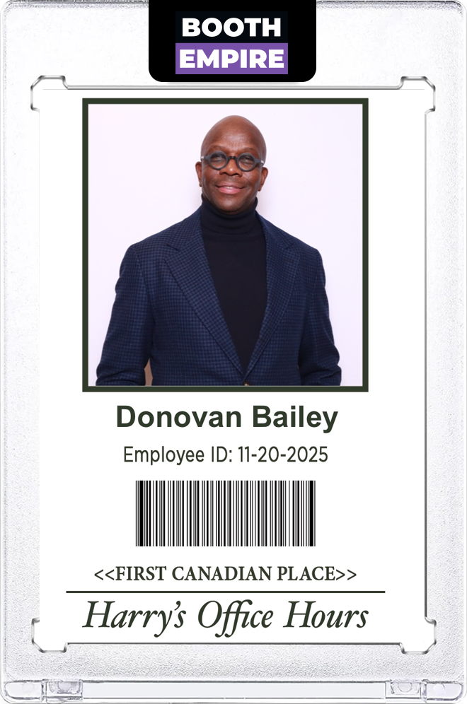 Front of a custom Harry Rosen trading card printed by Booth Empire
