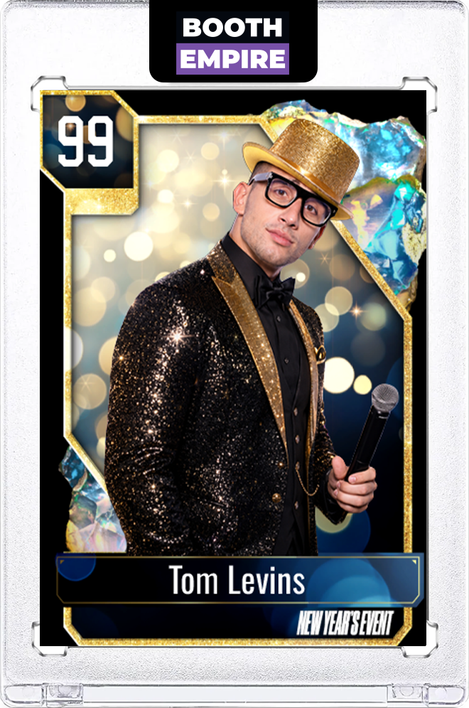 AI-generated New Year trading card by Booth Empire, showing the guest reimagined with AI styling